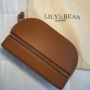NEW Lily & Bean London Grained Leather Vanity Case - Tan (brown)